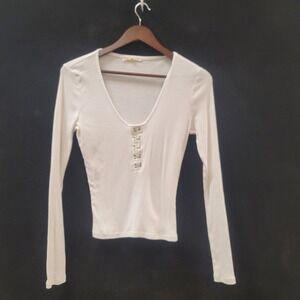 Gilded Intent Y2K Cyber Goth Top Size M Ribbed White Long Sleeve Baddie Coquette